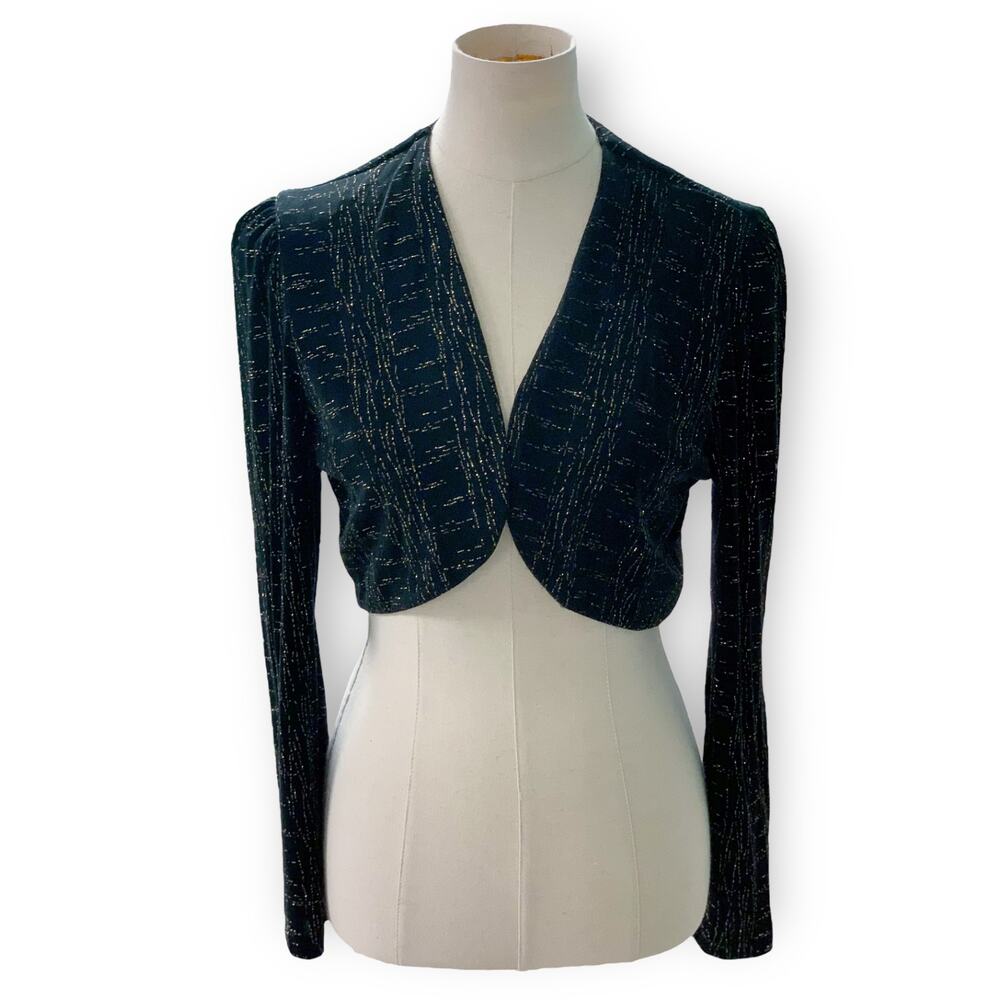 Vintage Filigree LTD Collection Womens Size 10 Black Gold Glitter Shrug Cardigan